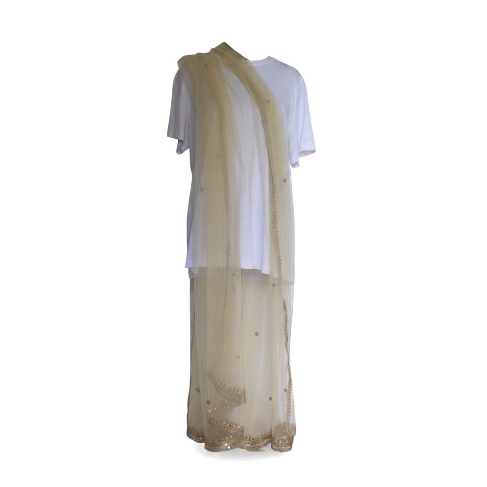 Indian Champagne Gold Beaded Sequin Dupatta Shawl Sheer Sari Wrap 96x42
